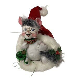 Annalee Collectors Christmas Cat In Holiday Stocking Santa Hat Kitty